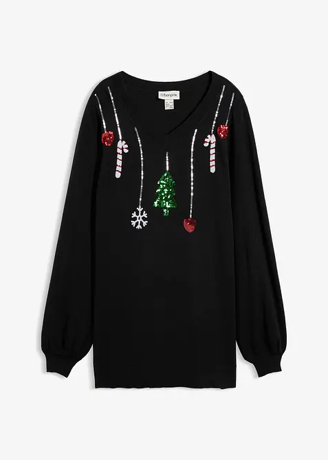 Weihnachtlicher Umstands- und Stillpullover mit Pailletten, bonprix