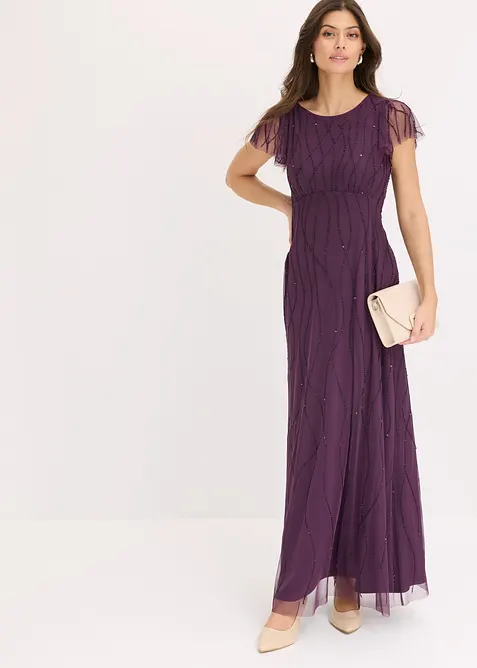 Maxikleid aus zartem T&uuml;ll mit Perlenstickerei, bonprix