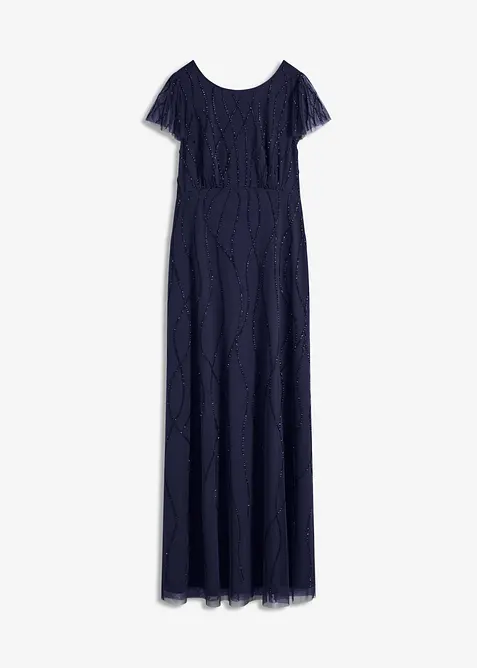 Robe longue en tulle d&eacute;licat avec perles brod&eacute;es, bonprix