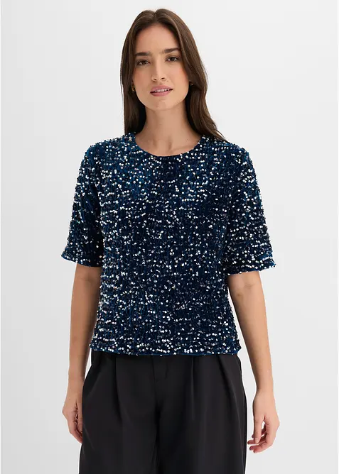 Pailletten-Shirt aus softem Samt, bonprix