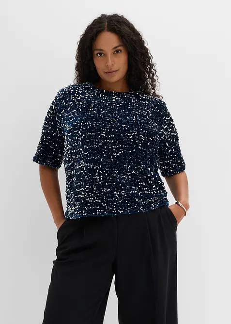 Pailletten-Shirt aus softem Samt, bonprix