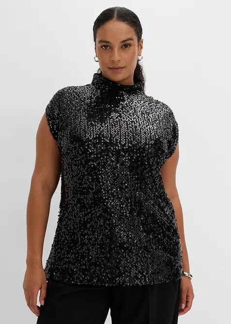 Top col montant &agrave; paillettes, bonprix