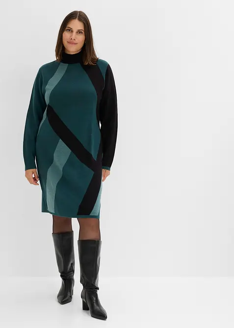 Robe en maille jacquard &agrave; rayures modernes, bonprix