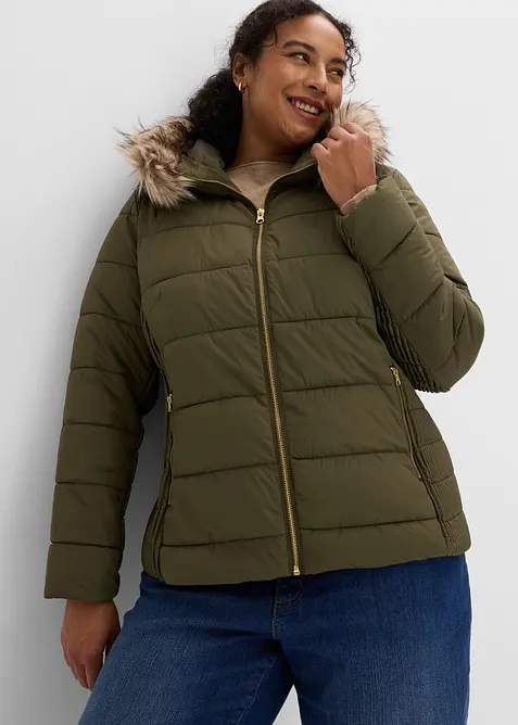 Steppjacke mit Fellimitatkragen, bonprix