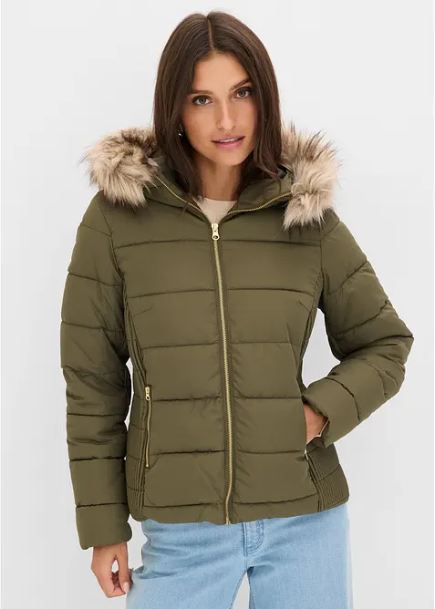 Steppjacke mit Fellimitatkragen, bonprix