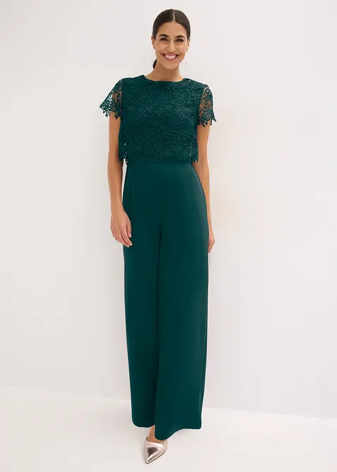 Jumpsuit aus softem Scuba mit Spitze, bonprix