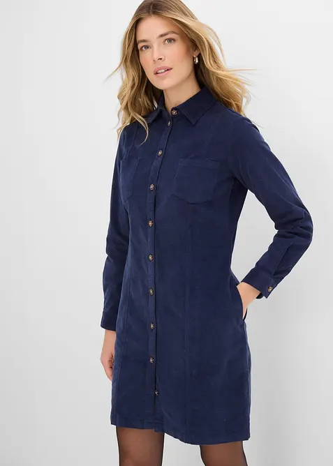 Cord-Hemdblusenkleid aus Baumwoll-Mix, bonprix