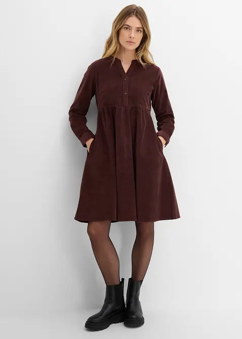 Robe en velours de coton c&ocirc;tel&eacute; extensible, bonprix