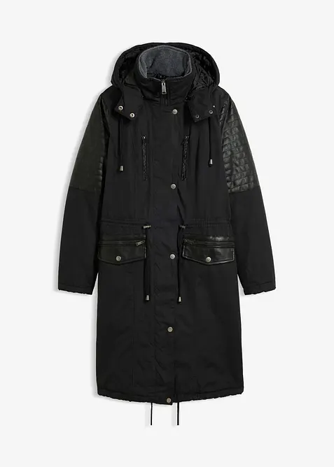 Long-Parka mit Lederimitateinsatz, bonprix