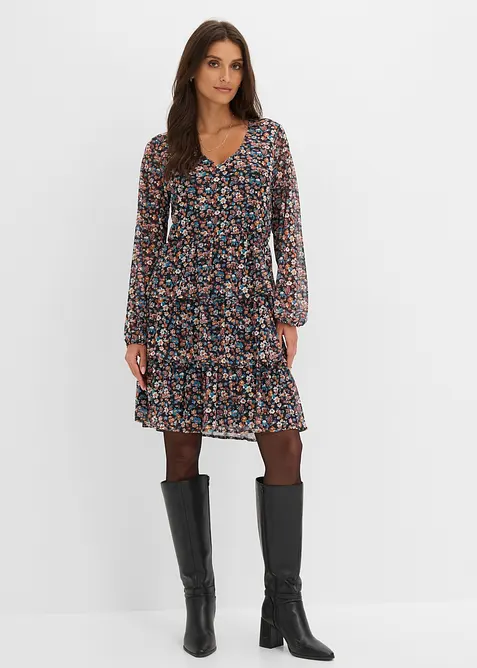Minikleid aus Mesh mit V-Ausschnitt, bonprix