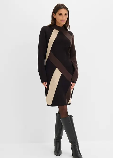 Robe en maille jacquard &agrave; rayures modernes, bonprix