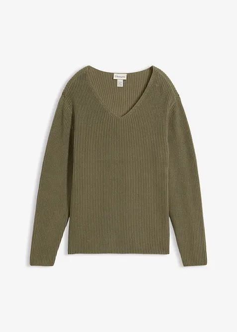 Pull en maille c&ocirc;tel&eacute;e 100% coton, bonprix