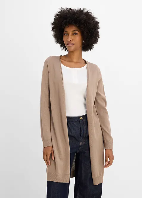 Gilet long en maille avec bordure roulott&eacute;e, bonprix