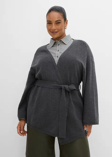 Gilet en maille avec ceinture &agrave; nouer, bonprix