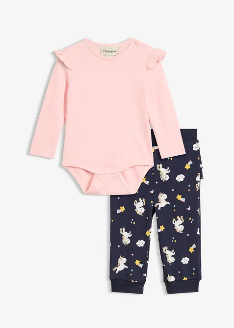 Body manches longues + pantalon sweat b&eacute;b&eacute; (Ens. 2 pces.) coton, bonprix