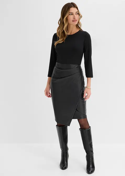 Lederimitat-Kleid mit Jersey-Oberteil, bonprix