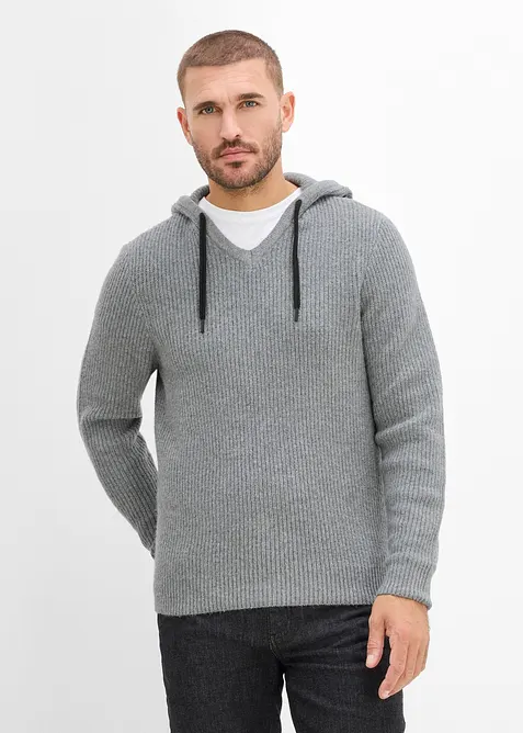 Sweat-shirt &agrave; capuche douillet en maille c&ocirc;tel&eacute;e, Regular Fit, bonprix