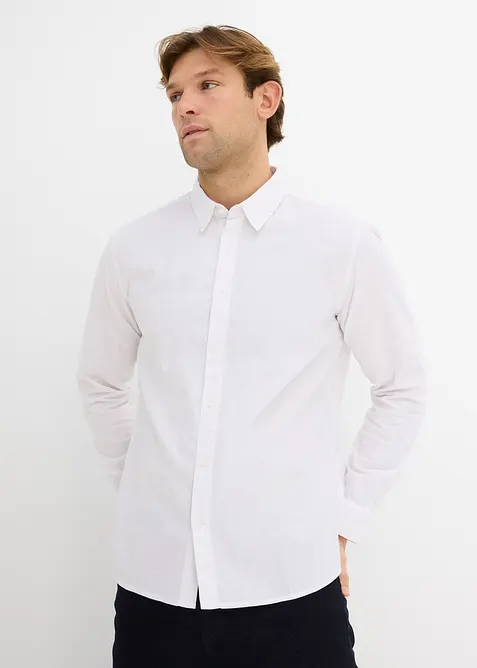 Chemise manches longues en lin m&eacute;lang&eacute; rafra&icirc;chissant, coupe moderne, bonprix