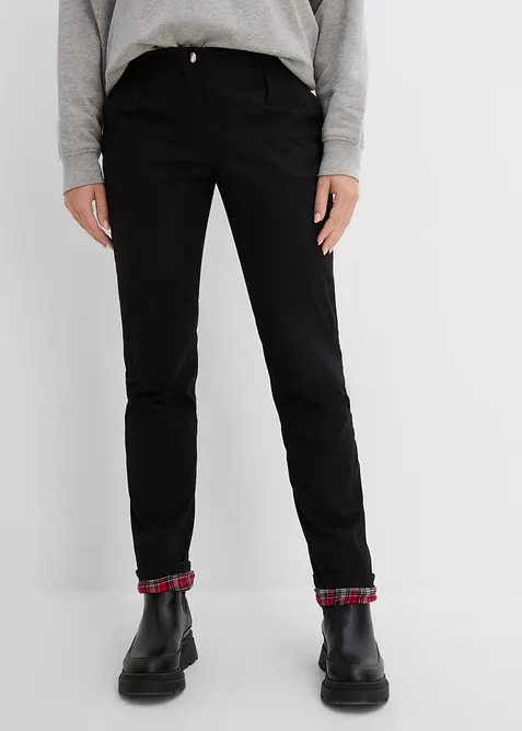 Pantalon chino doubl&eacute; en coton extensible, bonprix