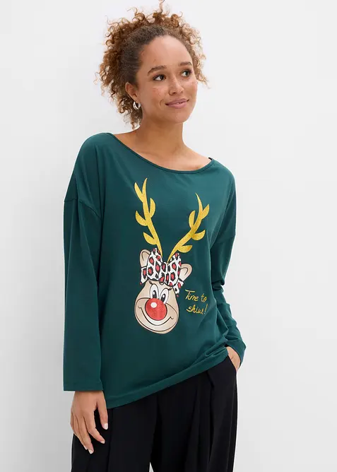 Off-Shoulder-Shirt mit Weihnachtsmotiv, bonprix