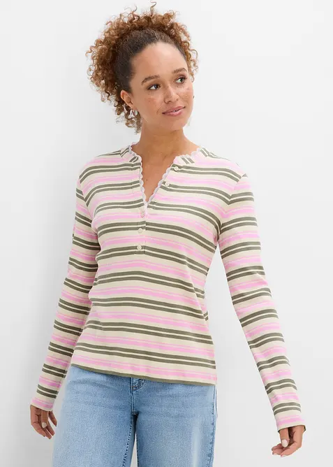 Langarmshirt mit Spitzenbesatz aus reiner Baumwolle, bonprix