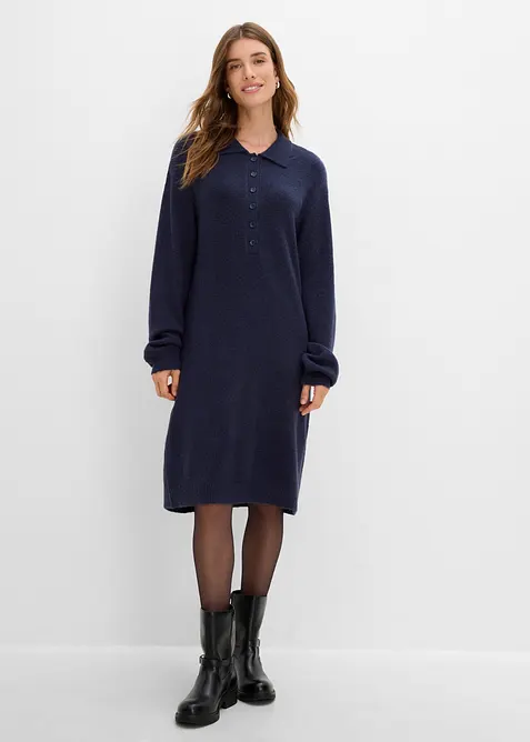 Robe courte en maille &agrave; encolure boutonn&eacute;e, bonprix