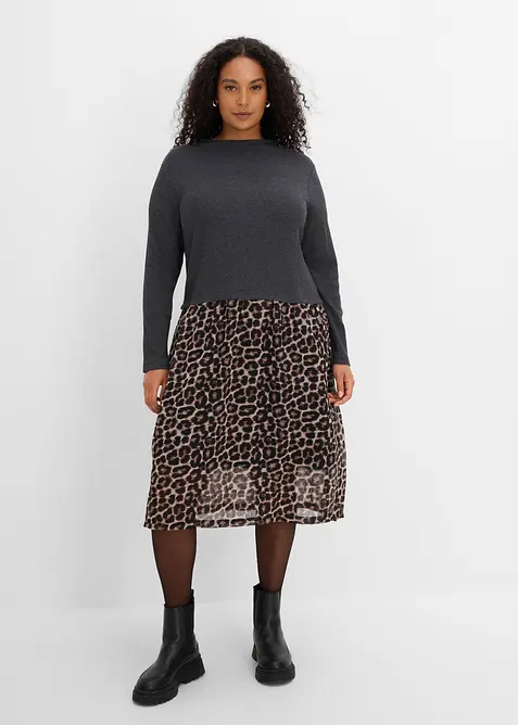Shirtkleid im Materialmix mit reiner Baumwolle, bonprix