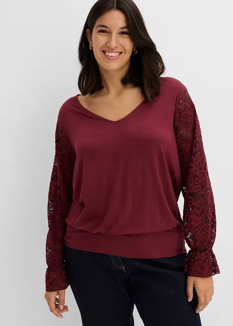 T-shirt &agrave; manches longues en dentelle, bonprix