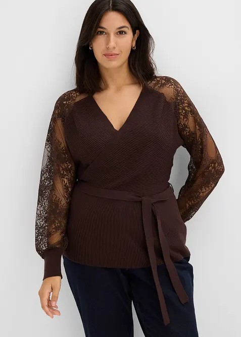 Feinstrickpullover mit Spitze, bonprix