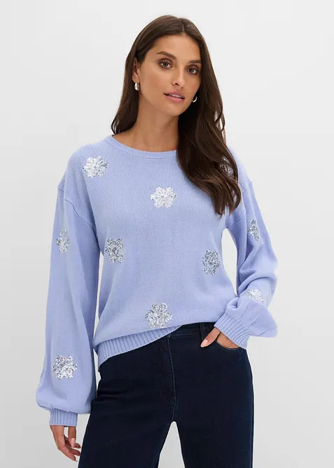 Pullover mit funkelnden Schneeflocken-Motiven, bonprix