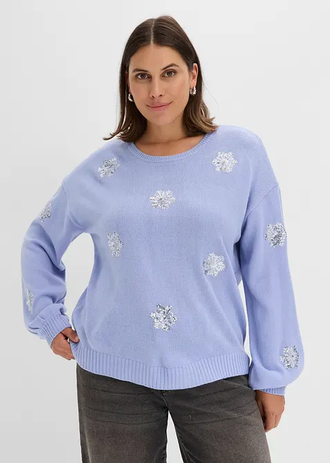 Pull avec flocons de neige en sequins, bonprix