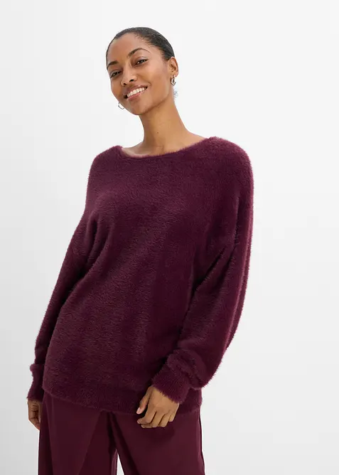 Pull long en maille poilue douce, bonprix
