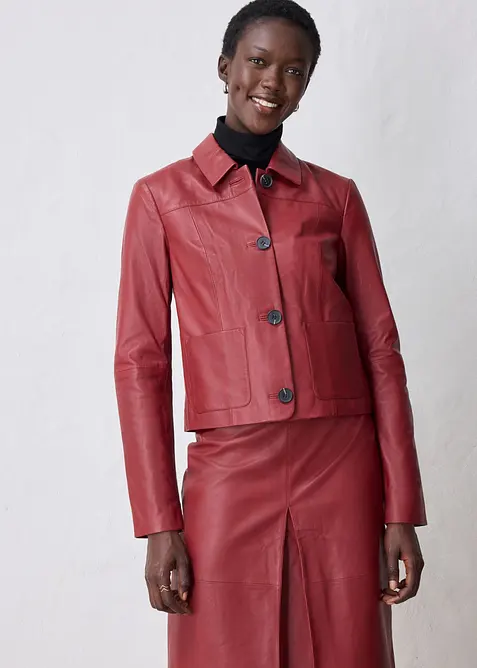 Veste courte en cuir nappa d&rsquo;agneau, bonprix