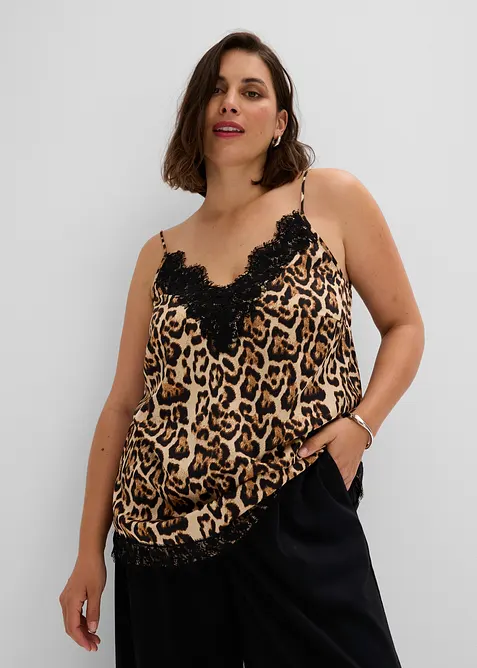 Top fluide en satin avec dentelle, bonprix