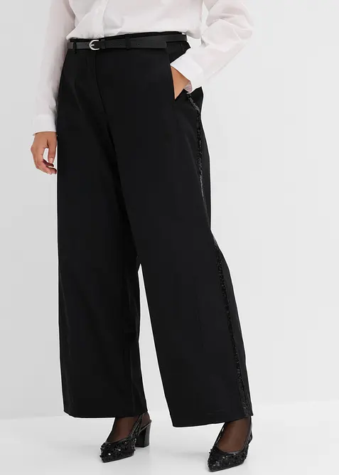 Pantalon en coton m&eacute;lang&eacute; extensible avec galon, bonprix