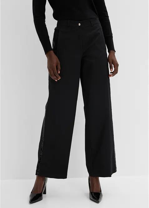 Pantalon en coton m&eacute;lang&eacute; extensible avec galon, bonprix