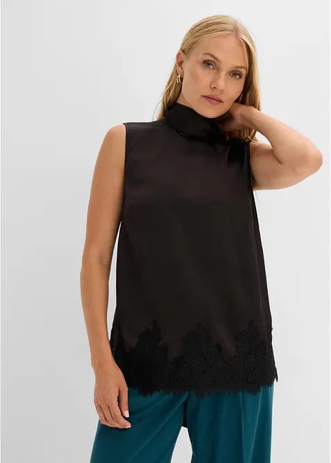 Schluppenbluse mit Spitzensaum, bonprix