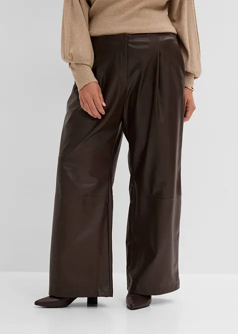 Pantalon large enduit &agrave; pinces, bonprix
