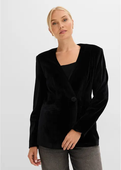 Blazer aus Samt mit Glitzer-Knopf, bonprix
