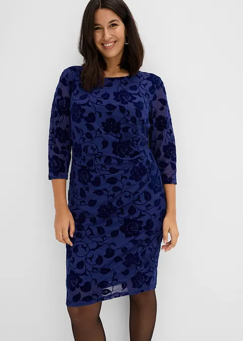 Mesh-Kleid mit edlem Flockprint, bonprix