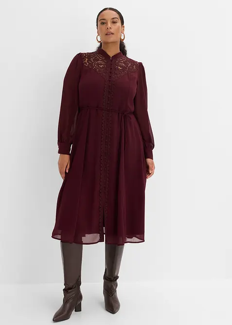 Chiffonkleid mit aufwendigem Spitzenbesatz, bonprix
