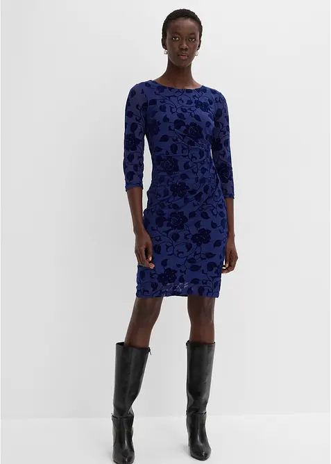 Mesh-Kleid mit edlem Flockprint, bonprix