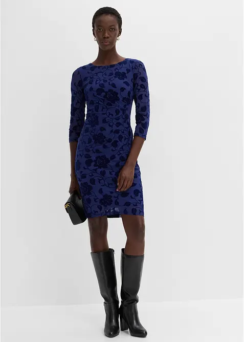 Mesh-Kleid mit edlem Flockprint, bonprix