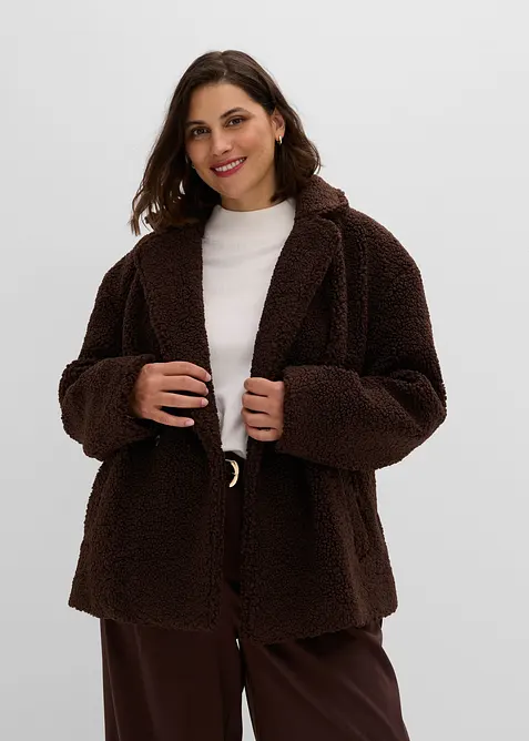Teddyfell-Jacke mit Kragen und Doppelknopf, bonprix