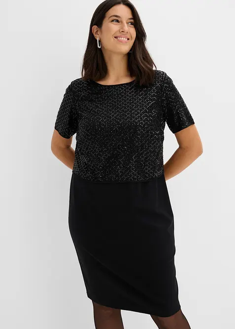 Kleid aus Punto di Roma mit Pailletten, bonprix