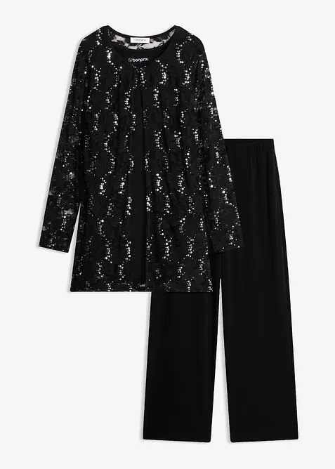 Top mit Spitzenjacke und Hose (3-tlg. Set), bonprix