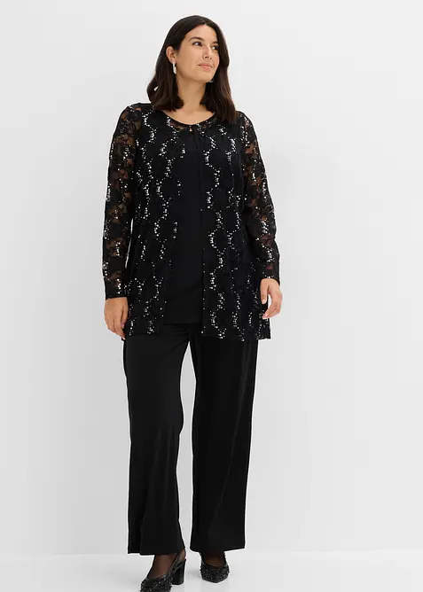 Top mit Spitzenjacke und Hose (3-tlg. Set), bonprix