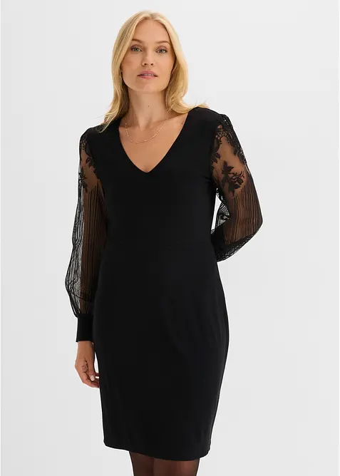 Minikleid mit transparenten Ballon&auml;rmeln und Stickerei, bonprix