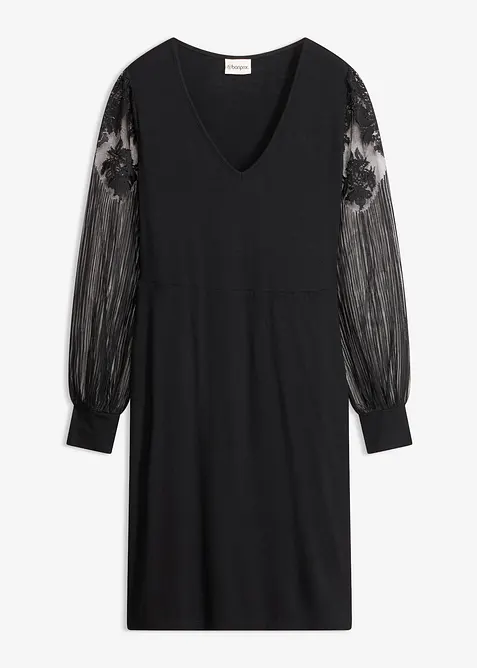Minikleid mit transparenten Ballon&auml;rmeln und Stickerei, bonprix