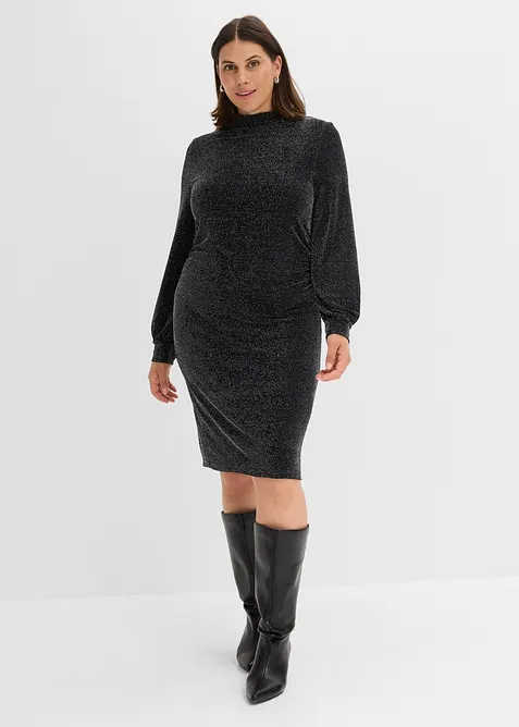 Jerseykleid mit seitlicher Raffung und Glitzer-Effekt, bonprix